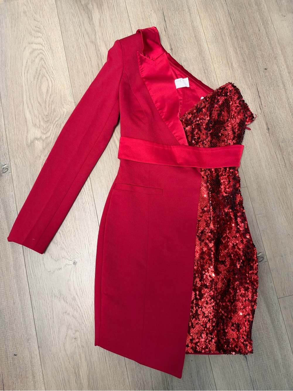 Red Sequin-Accent Blazer Dress
